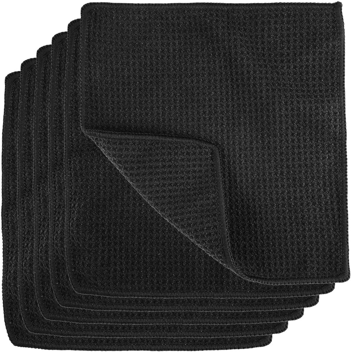 Vaatdoeken 6 stuks, wasbaar en herbruikbaar, microvezel, zwart, 20 x 20 cm