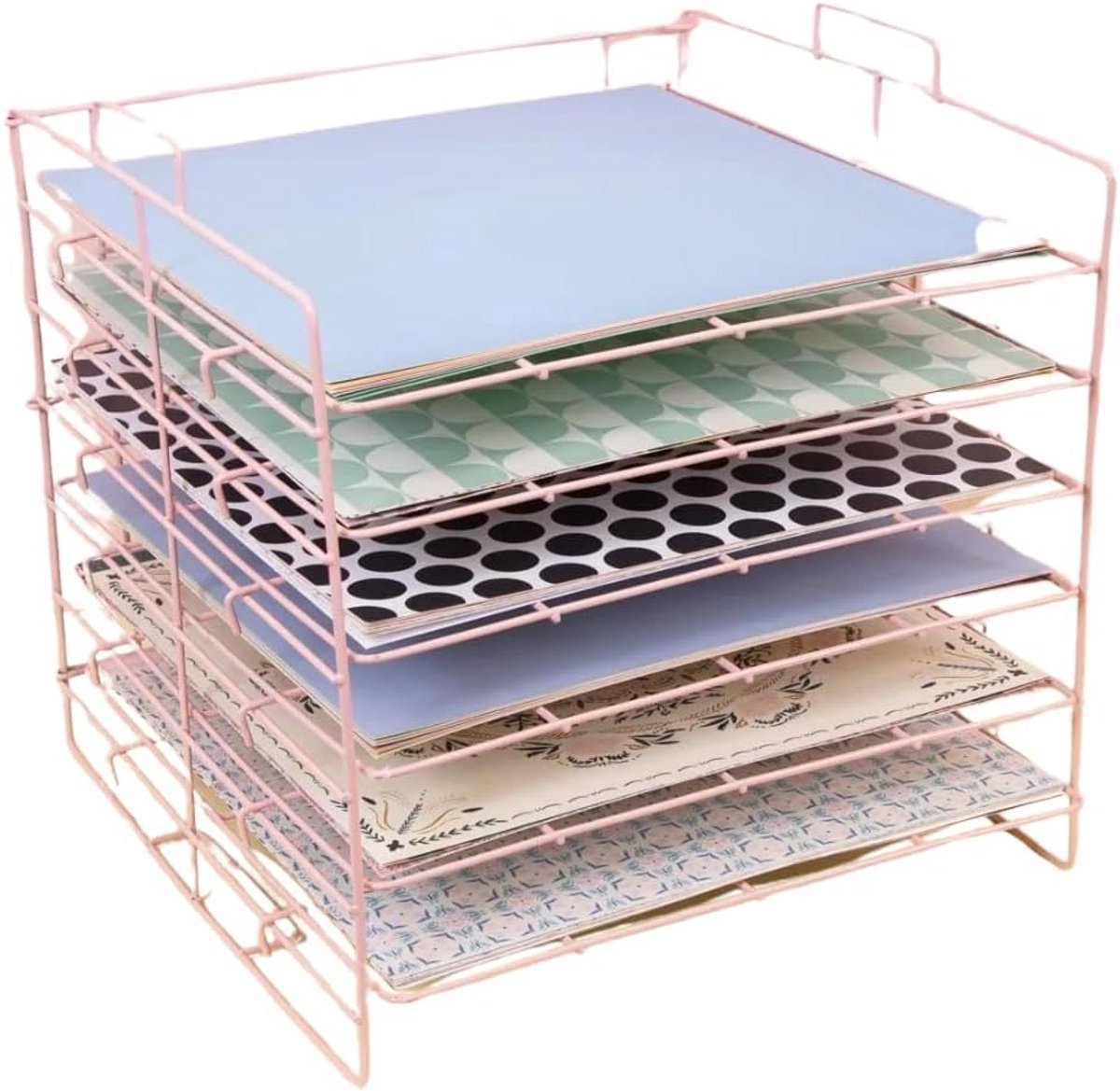 Metalen Organiser Tray met 6 Planken voor Scrapbooking en Knutselmaterialen - Roze