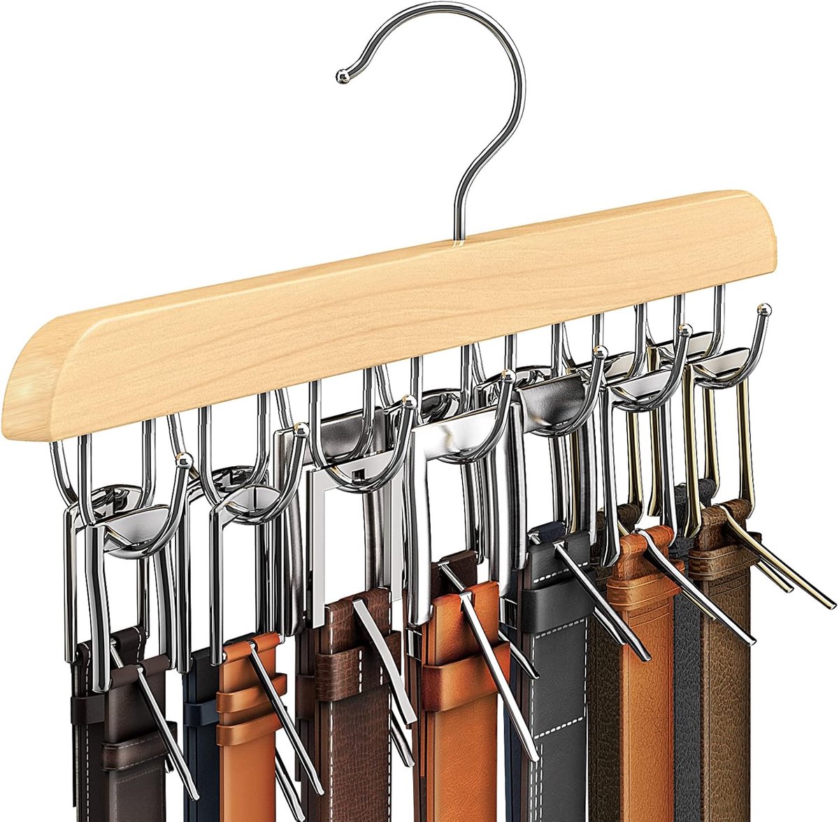 Houten Riemhanger voor Kast met 14 Haken - Riemorganizer en Kastaccessoires