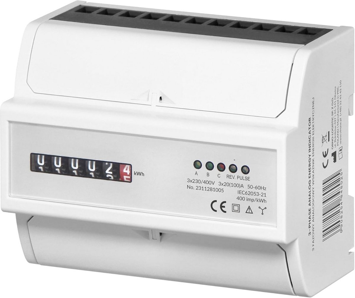 Energiekostenmeter voor Driefasige Installaties - Analoge 7 Modules 100A