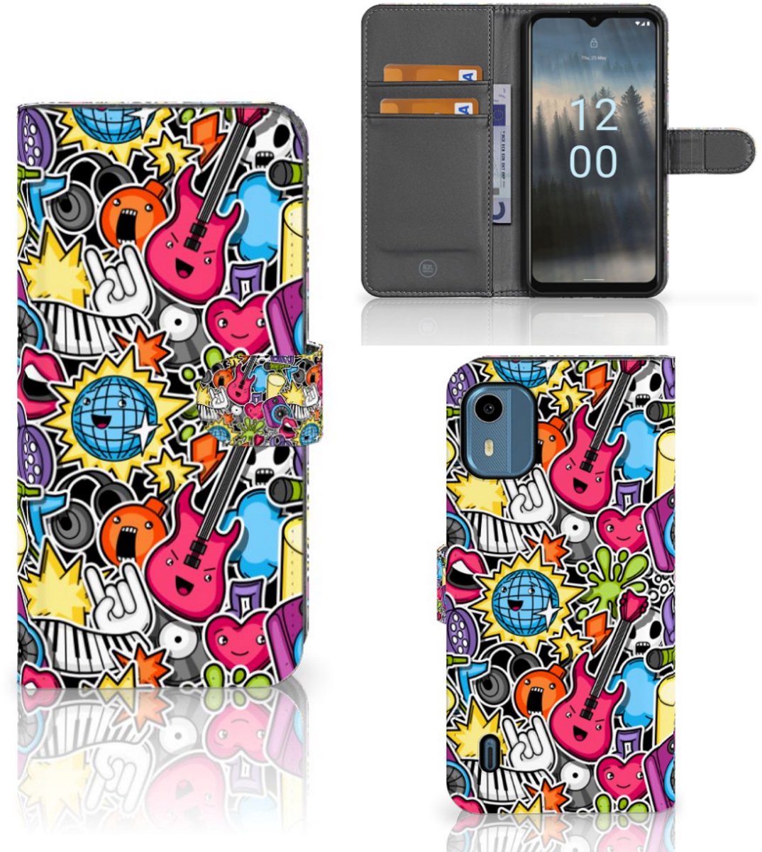 Nokia C12 Wallet Case met Pasjes Punk Rock