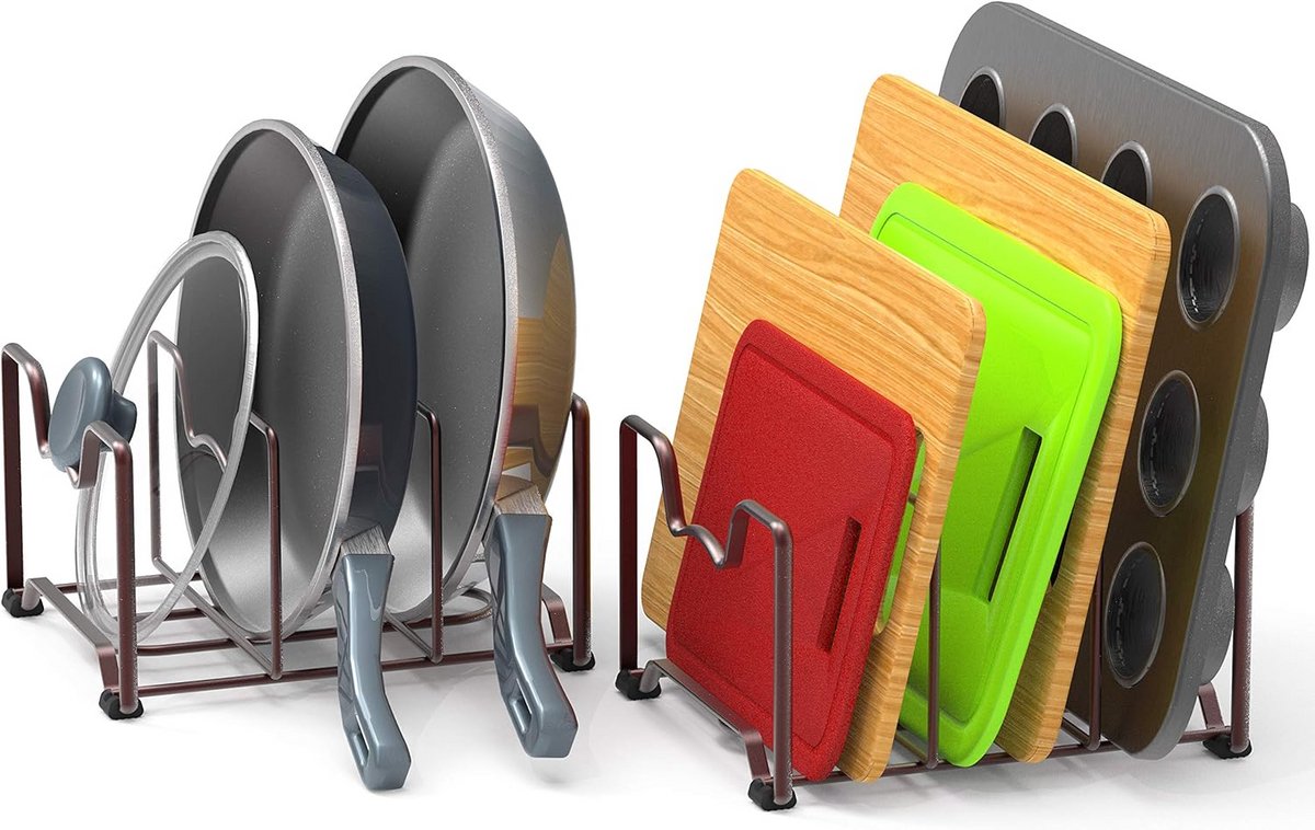 2-Pack Keukenkast Organizer Rack voor Bakvormen en Potdeksels - Brons