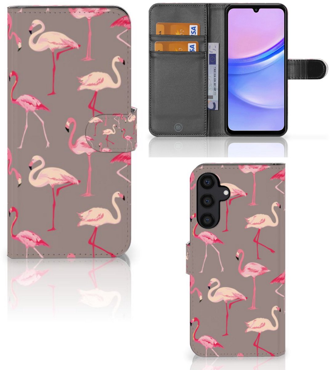 Samsung Galaxy A15 Telefoonhoesje met Pasjes Flamingo