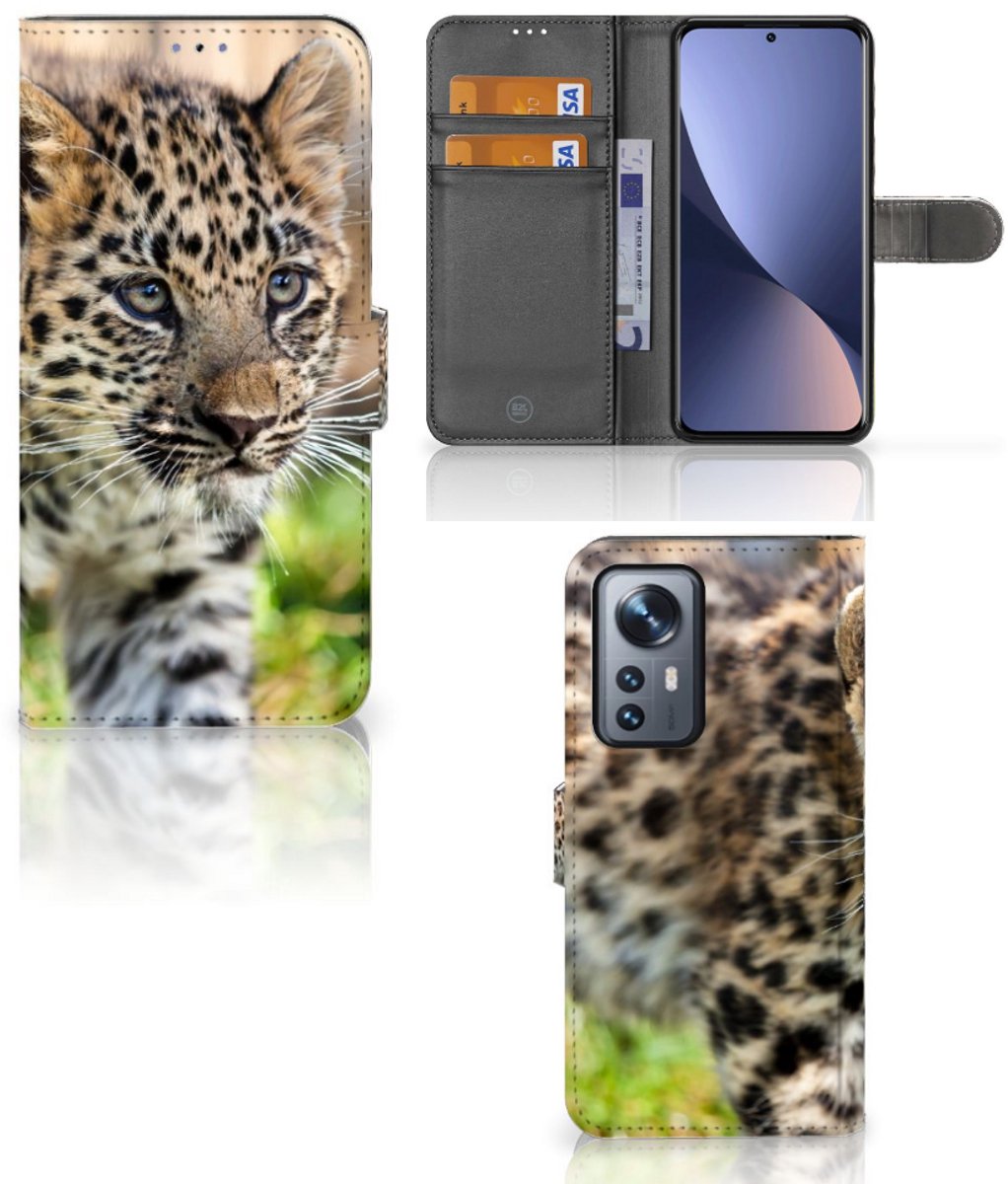 Xiaomi 12 Pro Telefoonhoesje met Pasjes Baby Luipaard
