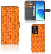 PU Premium Housse pour OPPO Reno 6 Pro+ 5G Portefeuille Batik Orange