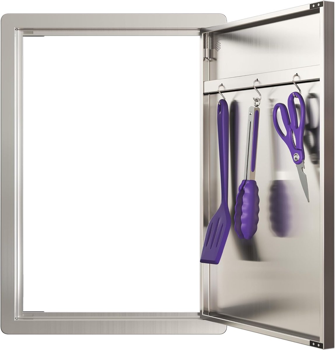 Buitenkeukendeur 17" B x 24" H RVS met Ventilatiegaten en Ergonomische Handgrepen