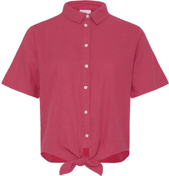Une chemise rose à manches courtes avec un nœud à l'avant.