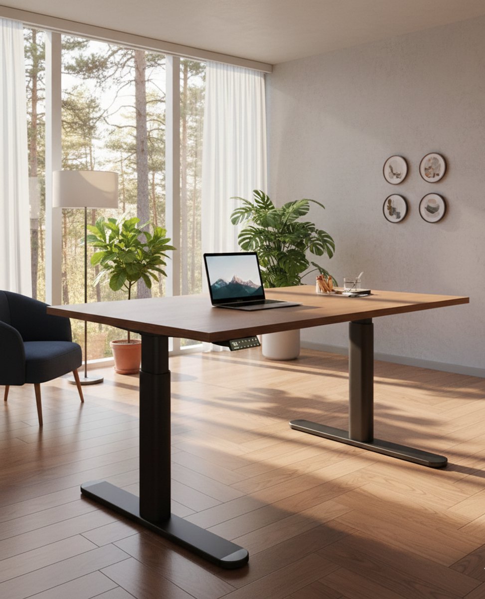 ELITE Ovaal In Hoogte Verstelbaar Bureau – Modern Design Computerbureau met Dual-Motor Technologie, Brede Breedte, Intelligente Bediening en Kinderveiligheid – Zwart Houten Tafelblad & Metaal Onderstel,Casa Serena