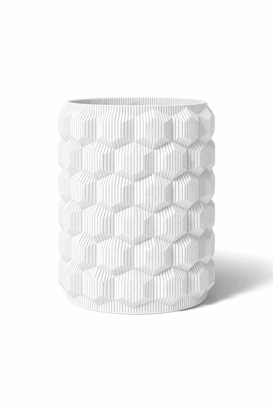 AUREXO Design Vaas – Moderne 3D Geprinte Bloemenvaas – Ø16 cm – 20 cm Hoog – Strakke Scandinavische Design Vaas voor Droogbloemen en Verse Bloemen – Decoratieve bloempotten voor binnen – Wit