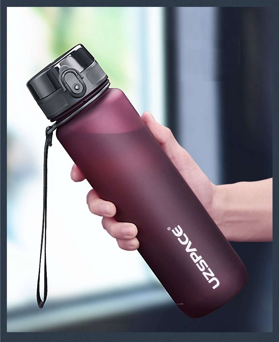 ATXANC Waterfles 1 Liter - Drinkfles 1 Liter - Met Fruit Filter - 100% Lekvrij - Sportfles voor Yoga Sport Fitness - Water Bottle 1L- Wijnrood