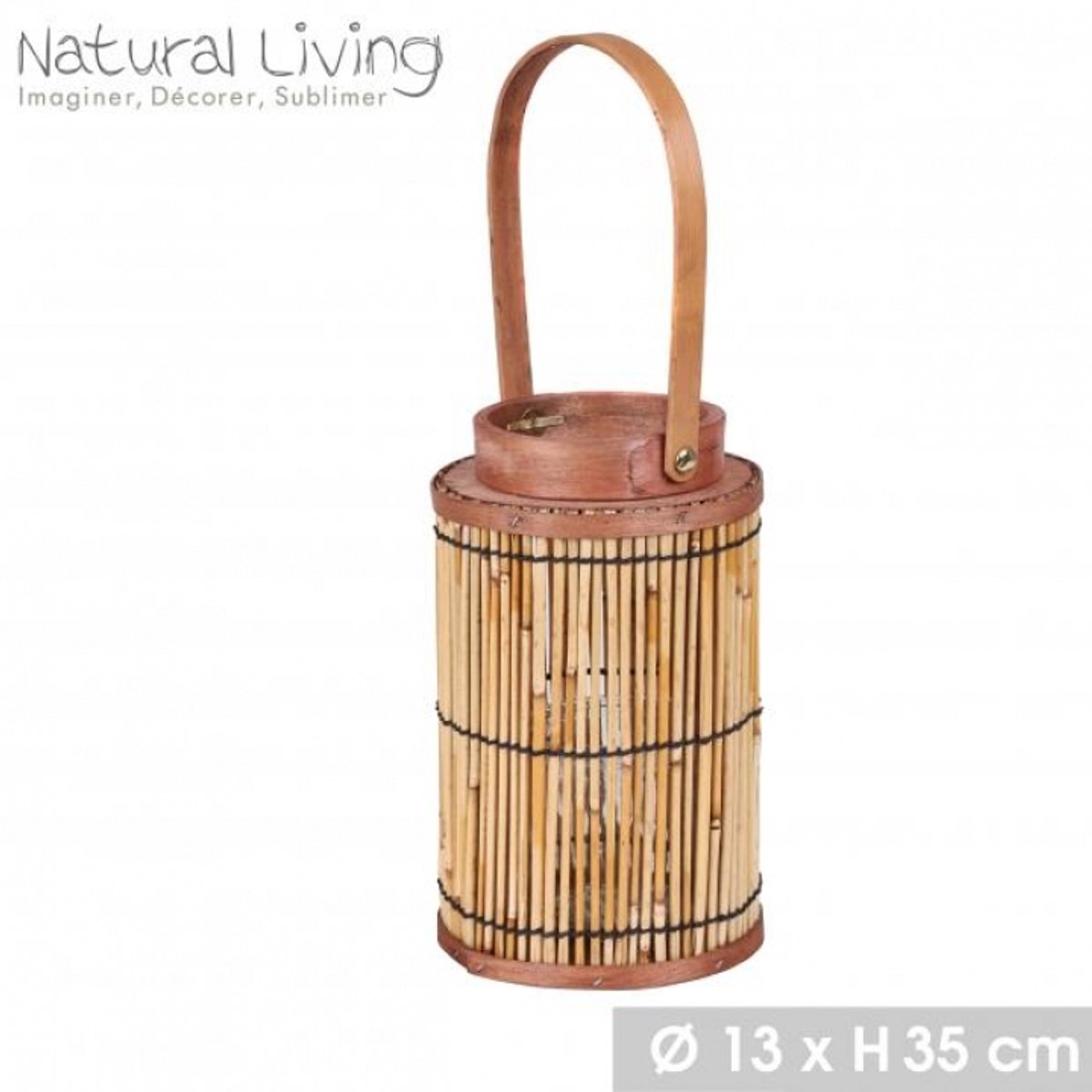 "NATURAL LIVING" Bamboe lantaarn TALIA met handgreep Ø13 cm x H35 cm