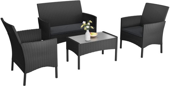Ensemble de meubles de jardin 4 pièces NAIZY avec canapé double, canapé simple et table à manger ensemble de canapé de jardin ensemble de salon en polyrotin ensemble de meubles de jardin groupe de sièges pour jardin extérieur, Type A