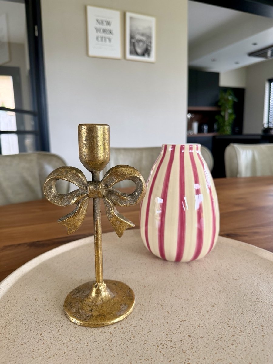 Candle Stick Bow Metal Gold 10.5x8.5x20.5cm