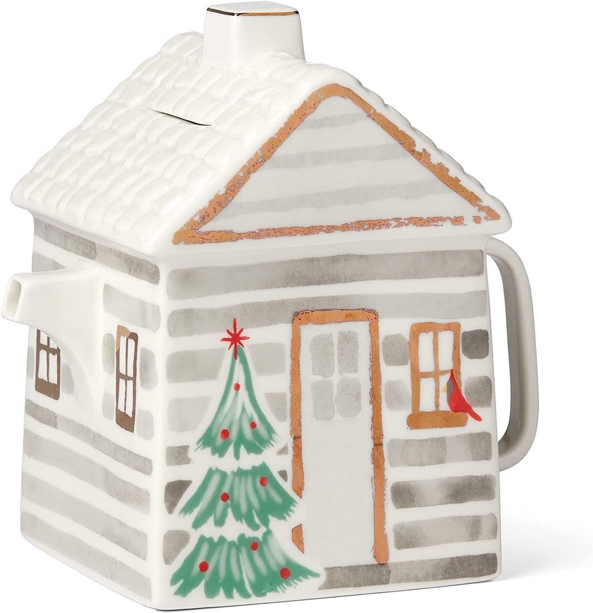 Decoratieve Porseleinen Theepot met Kardinaal Vogel Accent, Groen