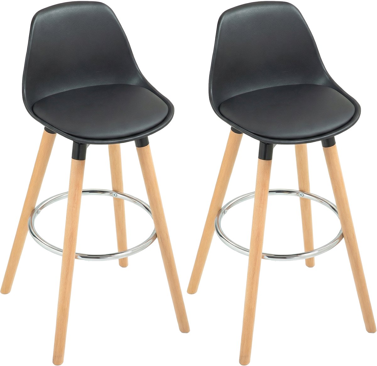 Homcom Barkruk-Kunstleer, Beukenhout-43B x 43L x 91H cm-Zwart