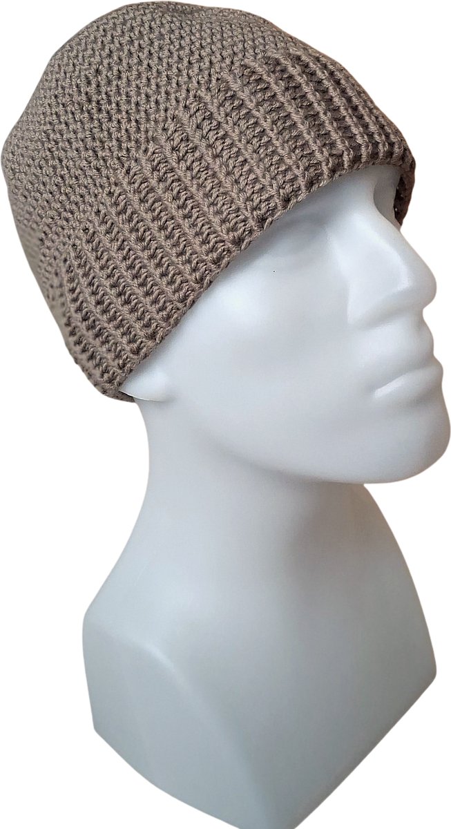 Gehaakte Merinowollen Muts Beige 56 cm