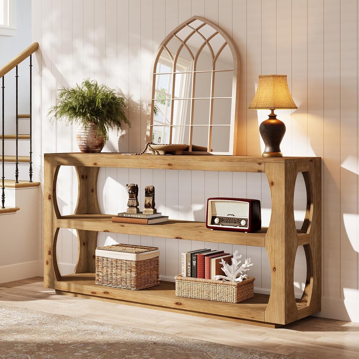 Tribesigns Massief Houten Consoletafel - Sidetable met onderplank - Rustiek bruin - Industrieel - 160 x 30 x 85 cm - Console Tafel voor Hal, Woonkamer, Entree