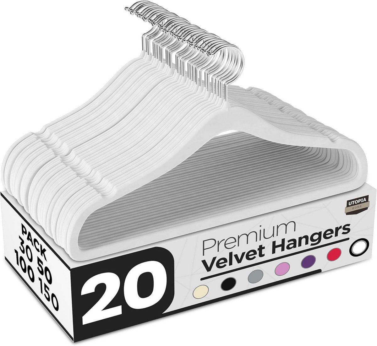 Set van 20 Antislip Fluwel Kleerhangers Wit voor Kleding Kastruimtebesparend