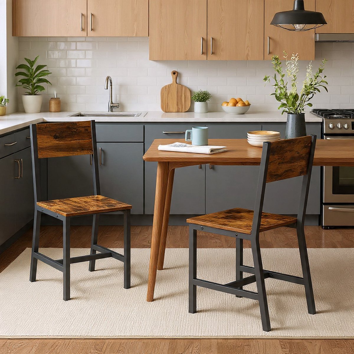 Serena eetkamerstoelen, keukenstoelen, set van 2, metalen frame, voor eetkamer, woonkamer, keuken, vintage bruin-zwart LDC092B01V1 - Casa Serena – Afmetingen op aanvraag – Casa Dorada