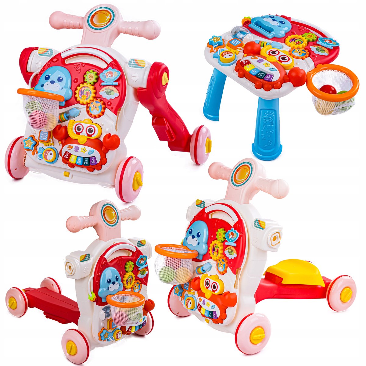 COIL Baby Loopwagen 4 in 1 met Licht & Geluid – Multifunctionele Activiteitentafel – Leer Lopen Walker – Educatief Speelgoed 12 Maanden+ - Roze