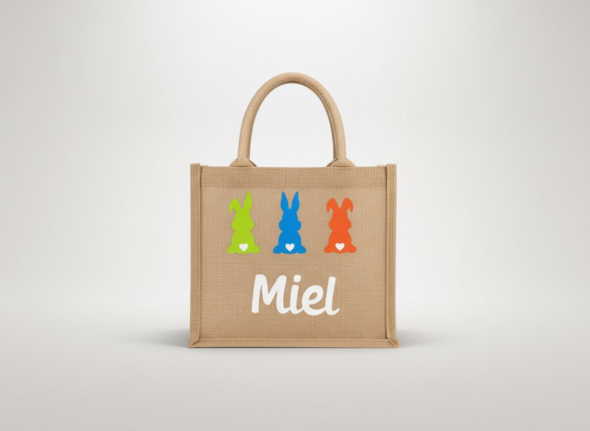 Paastasje met naam - Pasen - Tassen - Gepersonaliseerd - Meisjes en Jongens versie - Jute -  Hip met Pit Creaties