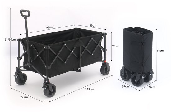 AXI SB141 Opvouwbare Bolderwagen - Zwart - Met Trekstang, Remmen en Hoes - 100 kg Draagvermogen - Eenvoudig mee te nemen - Metaal van Merkloos — afbeelding 5