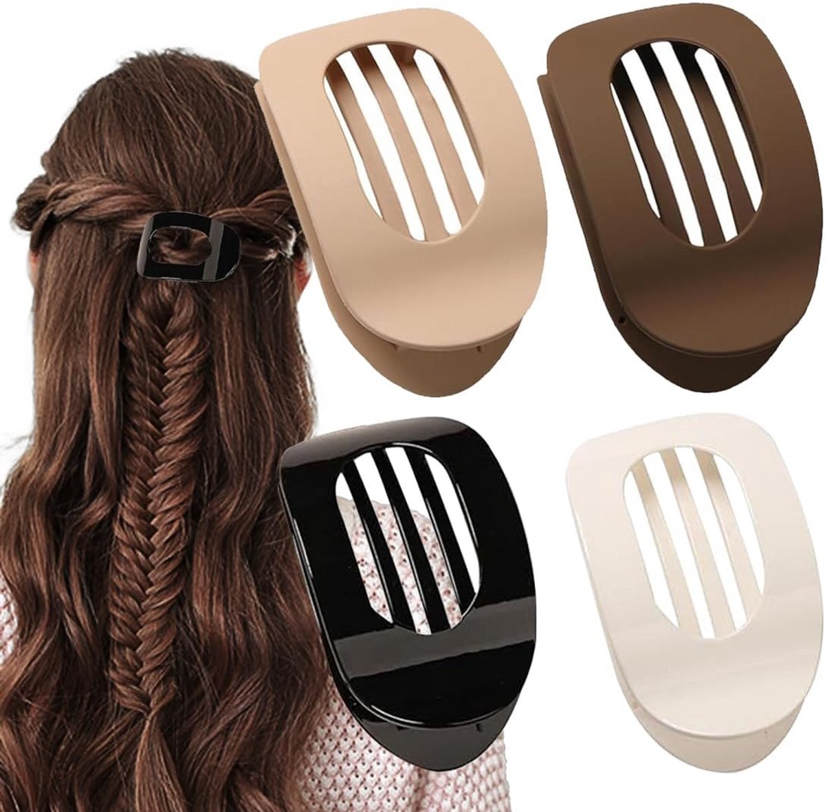 Set van 4 Platte Haarspeldjes in Neutrale Kleuren met Sterke Clip voor Dik en Dun Haar