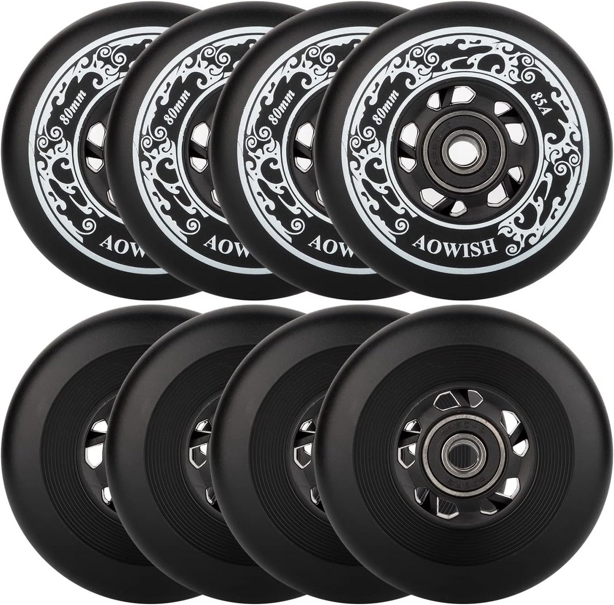 Set van 8 Inlineskate Wielen 80mm 85A met ABEC-9 Lagers en Spacers