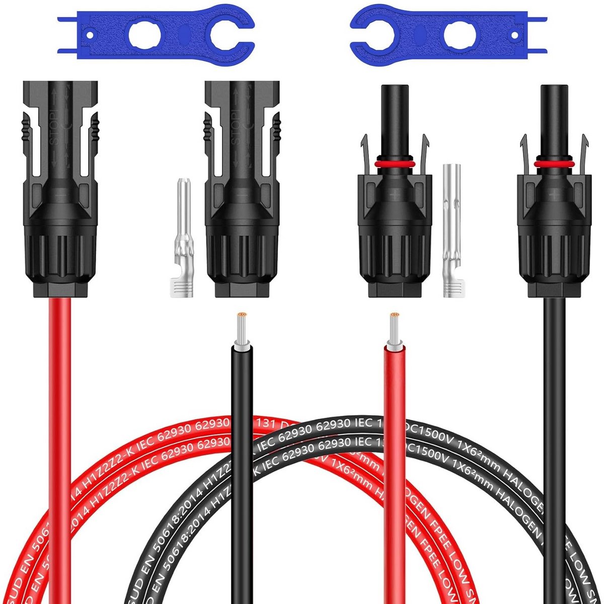 Zonnepaneelkabel 6mm² H1Z2Z2-K Verlengkabel met Zonneconnector (1500V, 65A)