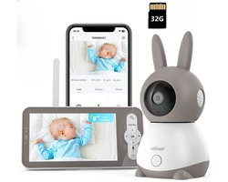 ieGeek Babyfoon met Camera - 2K HD camera - Premium Baby Monitor 5 inch Monitor- & Gratis App - Incl. Geluidsdetectie - Voedingsalarm en Temperatuursensor - Inclusief 32GB Geheugenkaart
