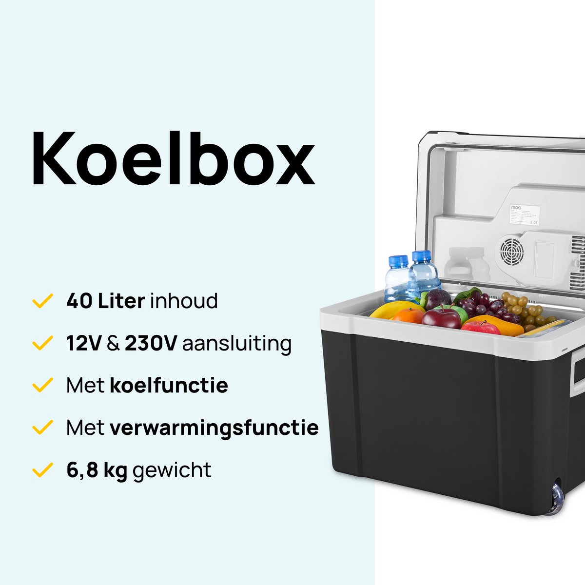 MOA Koelbox Elektrisch 12v 230 volt - 40L - Frigobox - Camping Koelkast - Auto en Camping - Koelen en Verwarmen - Zwart — afbeelding 2