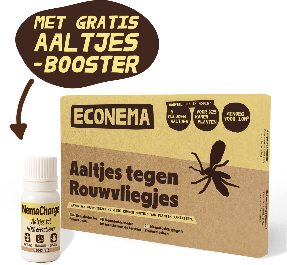 Aaltjes tegen Rouwvliegjes – 10 m² / 25 planten - Nu met Aaltjes booster – Zwarte vliegjes bij kamerplanten bestrijden