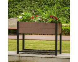 HoerFuriy Verhoogde Plantenbak met Opslagplank - HDPE Houtlook & Aluminium Frame - Moestuinbak - 109x49x85 cm - Zwart