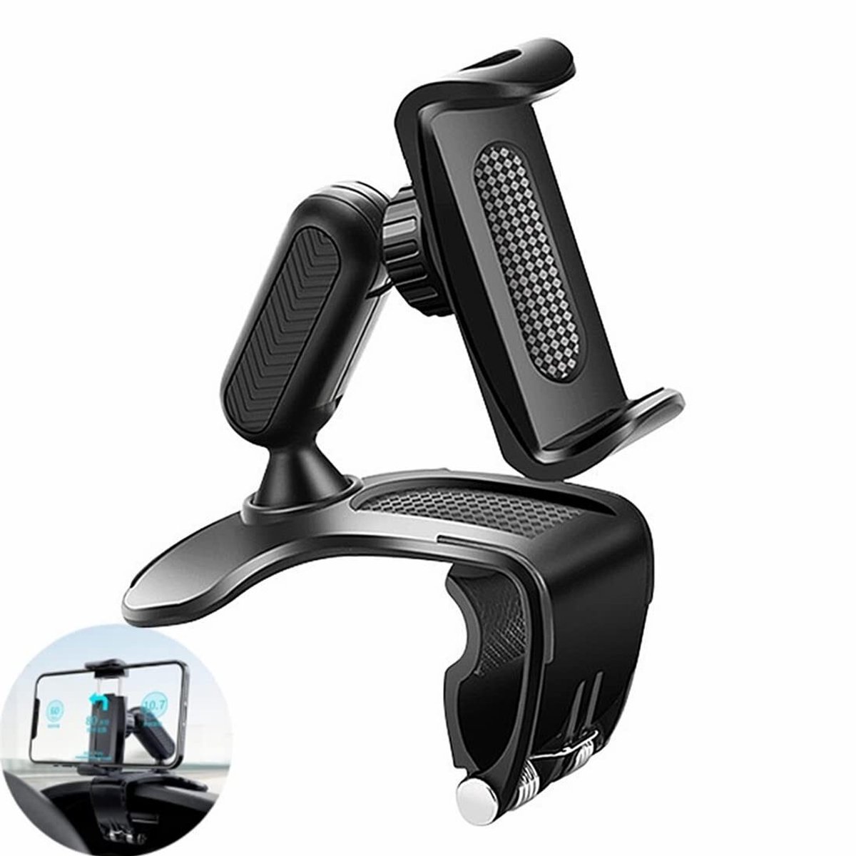 Set van twee autotelefoonhouders met clip voor op het dashboard.