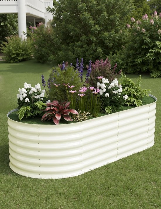 HoerFuriy 2-Stuks Verhoogde Plantenbakken - 120x60x60 cm - Verzinkt Staal - Beige - Moestuinbak voor Groenten & Bloemen - Roestvrij & Duurzaam