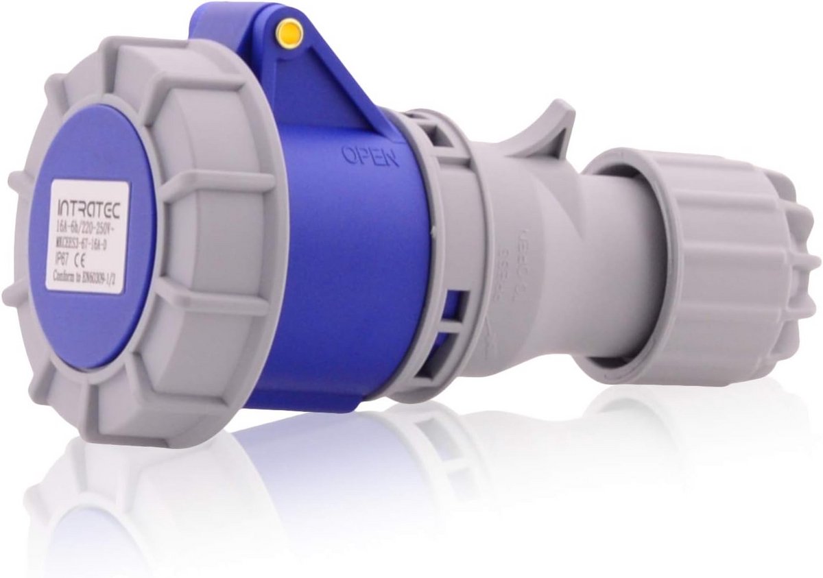 Industriële CEE Stekker 16A Blauw 3-pins 230V IP67 Krachtstroom | Waterdicht en Robuust