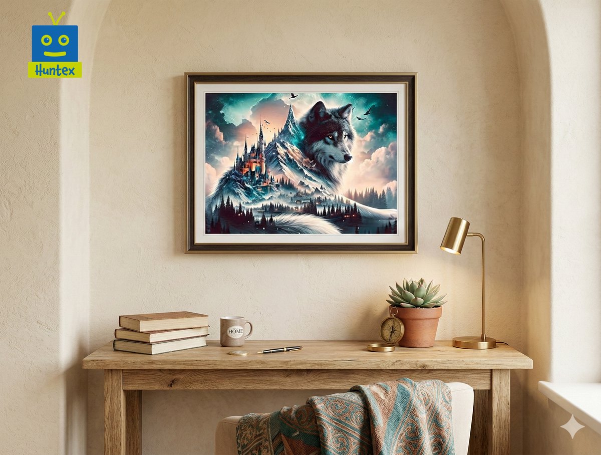 Huntex Diamond Painting Volwassenen - Diamond Painting Kinderen - Diamond Painting Pakket Volledig - Wolf Berg Kasteel - 30x40 cm — afbeelding 3