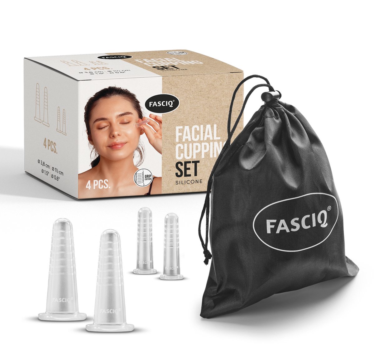 FASCIQ® - Facial cupping set - 4 stuks - siliconen massage cups - Cupping set massage gezicht - Bindweefselmassage - Cupping cups - 4 stuks - huidverbetering