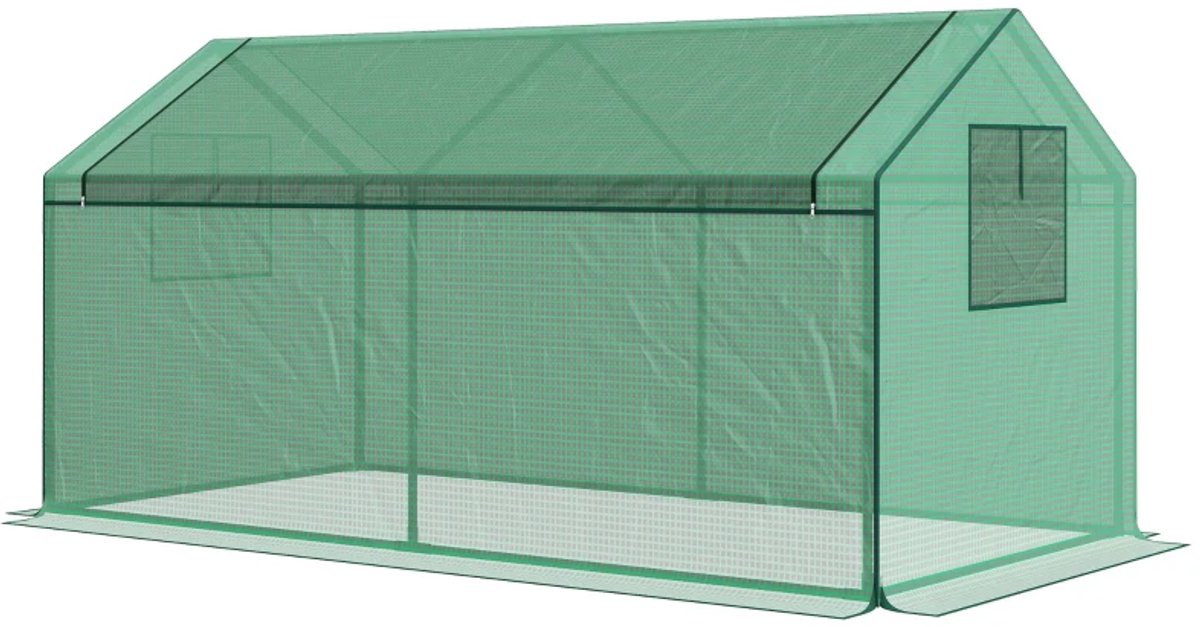 Mini Kas met Roldeuren en Ramen - Tunnelkas - Koude Bak - Foliekas - Kweektunnel - Kweekkas - Kastunnel - Groentekas - Plantenhuis - Plantenteelt - Tomatenkas - voor Groenten, Bloemen, Planten - 180 x 92 x 92 cm - Groen
