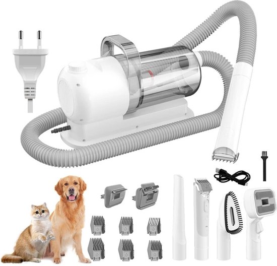 Norvia Honden En Katten Tondeuse Set - Trimset Met 6 Opzetkammen - Zuigen En Trimmen - 2.5 Liter - Voor Elke Vachtlengte - < 65 db