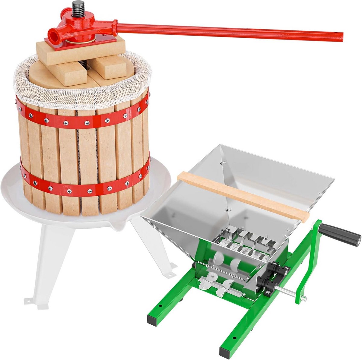 Handmatige Fruitpers 12L met Inbegrepen Fruitmolen 7L voor Sap en Brij