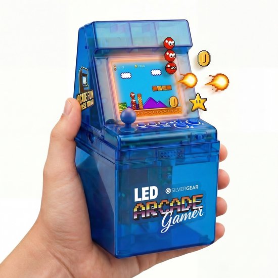 Mini Arcade Machine met 240 Arcade Games - Coole LED Verlichting - Inklapbaar - Geen Internet Nodig - Retro Game Console - Gaming Spelcomputer - Reisspelletjes - Vakantie Speelgoed - Cadeau voor Jongens en Meisjes - Vanaf 6 Jaar - Blauw - Silvergear