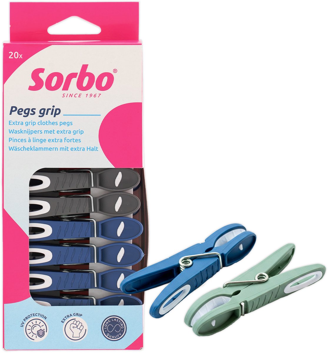 Sorbo Wasknijpers met Extra Grip - Kunststof - UV-Protectie - 20 Stuks