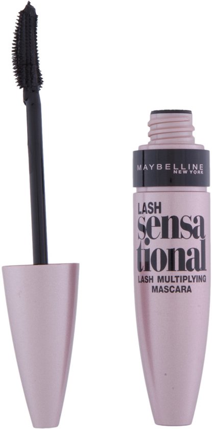 Roze mascara verpakking open met kwastje.