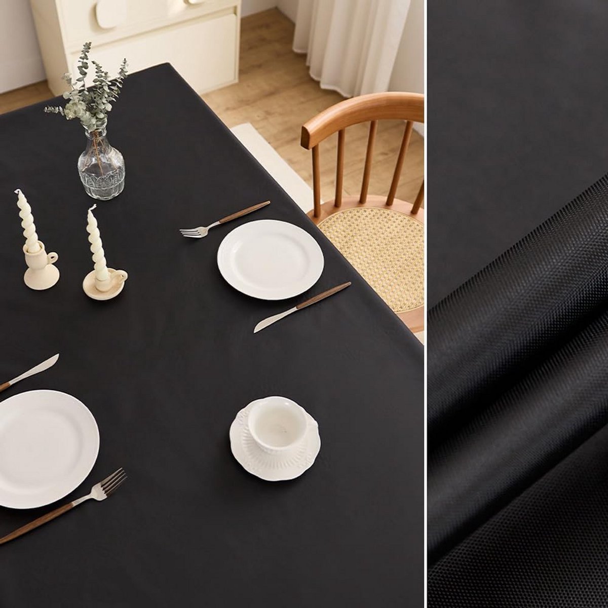 Duurzaam Effen Zwart Rechthoekig Tafelkleed Slijtvast voor Dineren en Fotografie