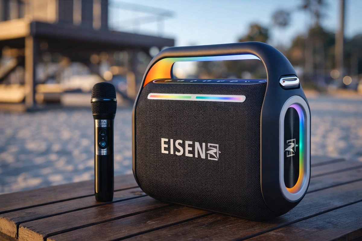 Eisenz EZ-V66 Draadloze Speaker met Microfoon – 120W – Bluetooth 5.0 – RGB Verlichting – 12000mAh Accu – Zwart - Karaoke Speaker