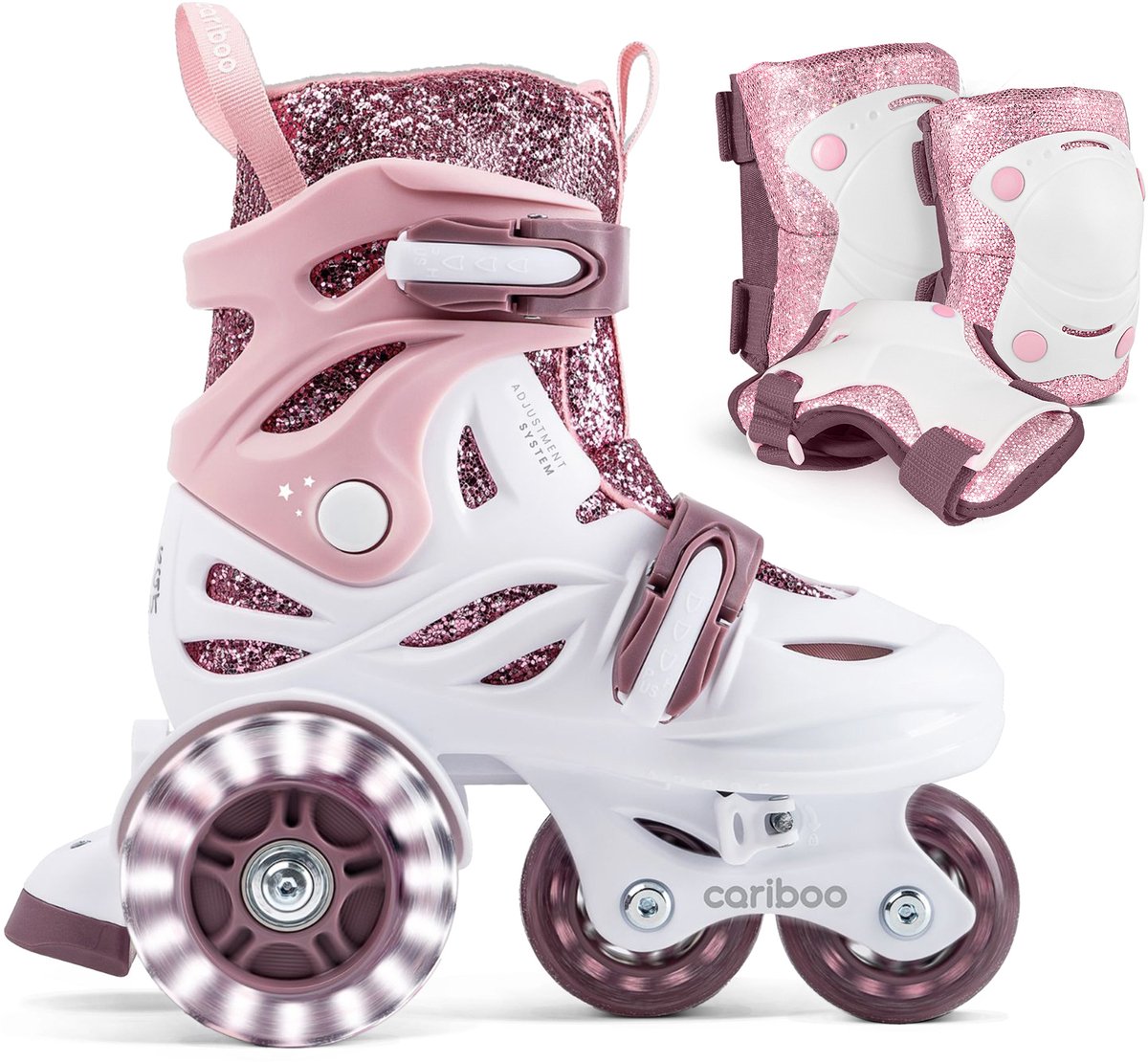 Cariboo Ballerina SET - Skates Inline + Beschermers - Kinderrollers - Roze-Paars - voor Meisjes - Led-wielen - Verstelbare maat (26-30)