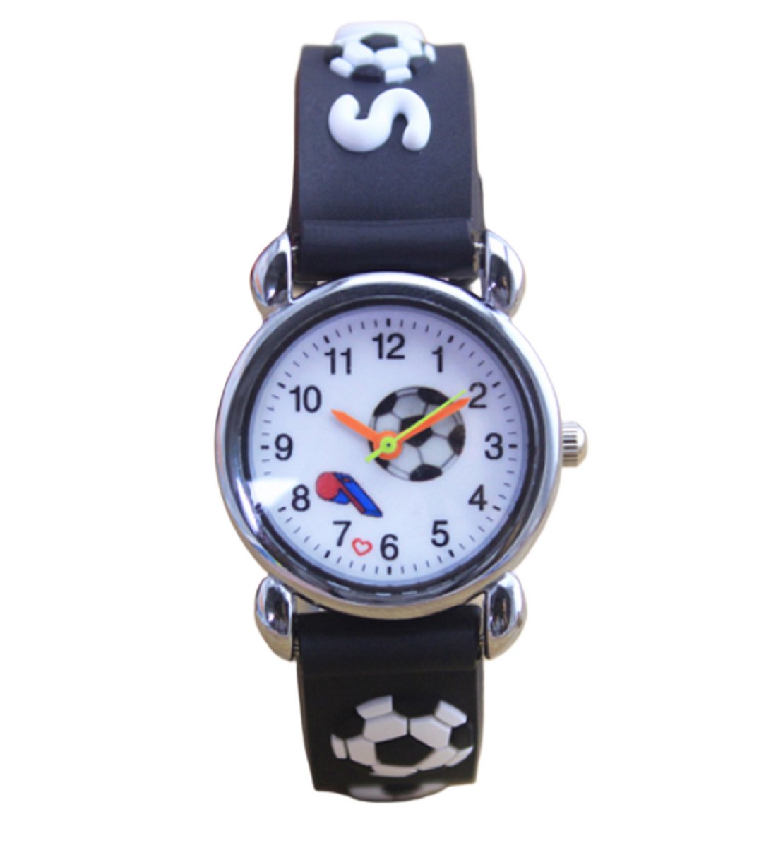 12Getit Jongens horloge voetbal zwart met siliconen bandje