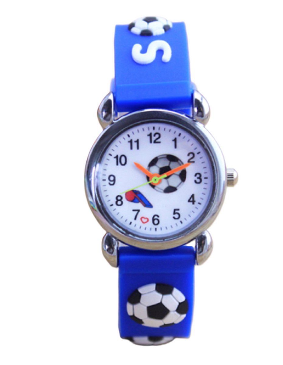12Getit Jongens horloge voetbal donkerblauw met siliconen bandje.