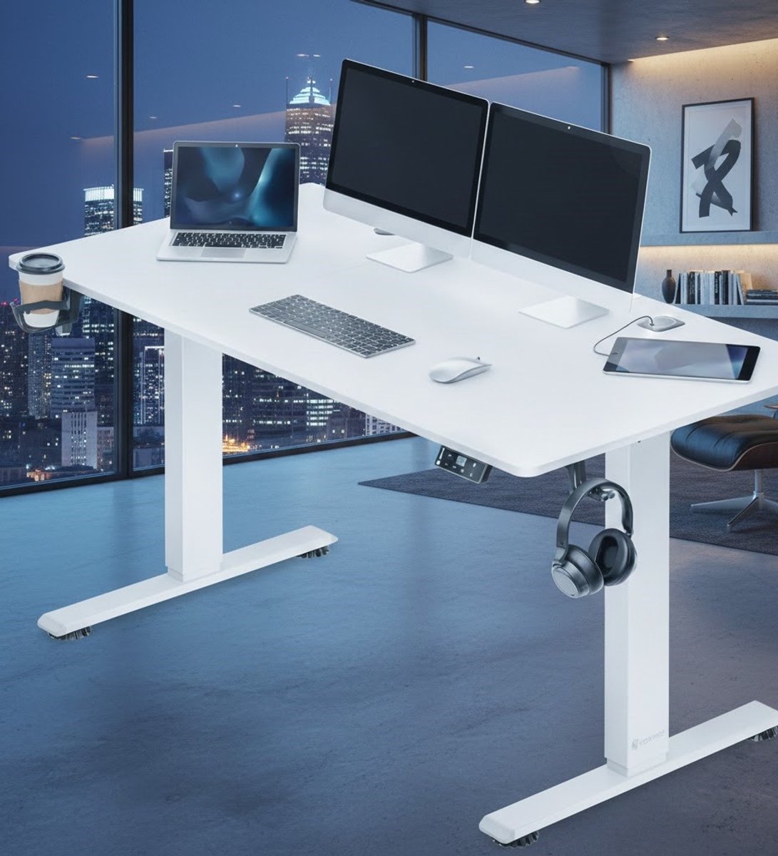 Ergonomisch In Hoogte Verstelbaar Elektrisch Bureau 160x70 cm met Draadloze Oplader en USB-C Poorten - Modern Schrijfbord met LCD-scherm, Opbergfunctie en Kabelorganizer - Casa Serena – Casa Dorada — cadeau in Cadeau-ideeën - foto 2
